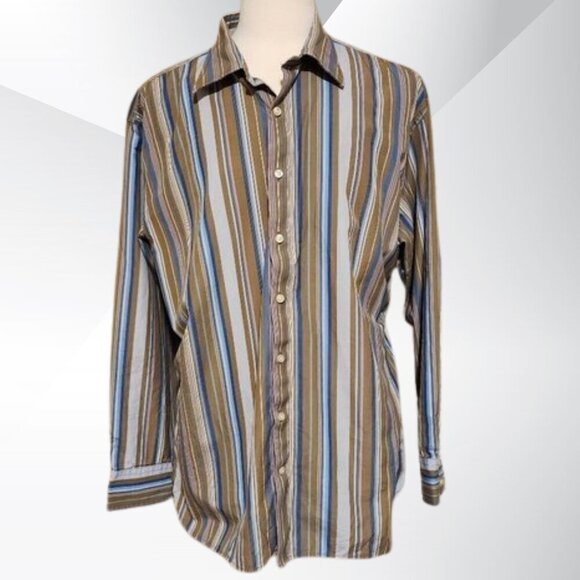 2/$20 Men’s GAP Fitted Premium Striped Long Sleeve Shirt XXL (18-18.5) Button-Up - Picture 1 of 4